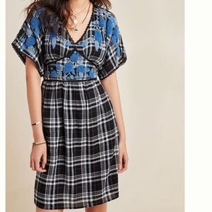 Anthropologie Sarah Plaid Embroidered Dress